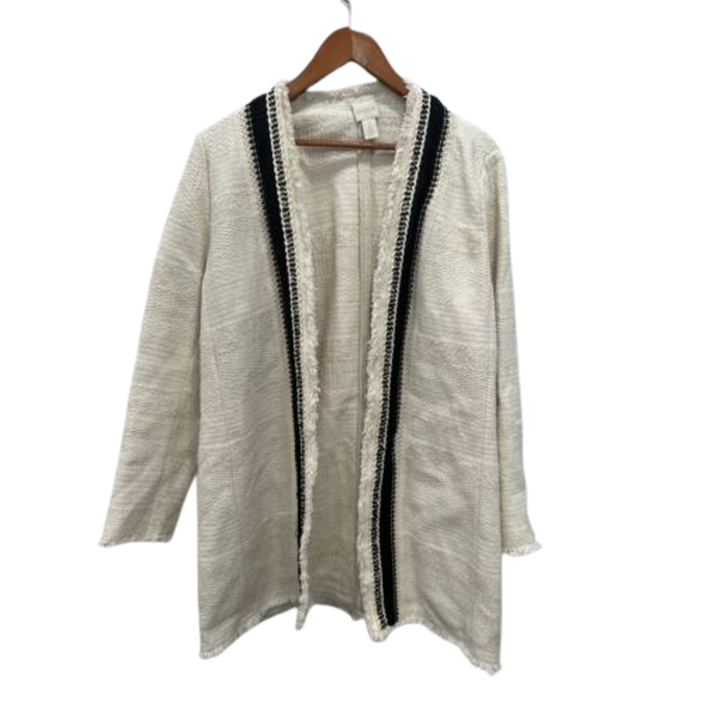 Travelers Chicos Size 2 Large Cream Black Stitching Open Jacket Cardigan Heavy‎